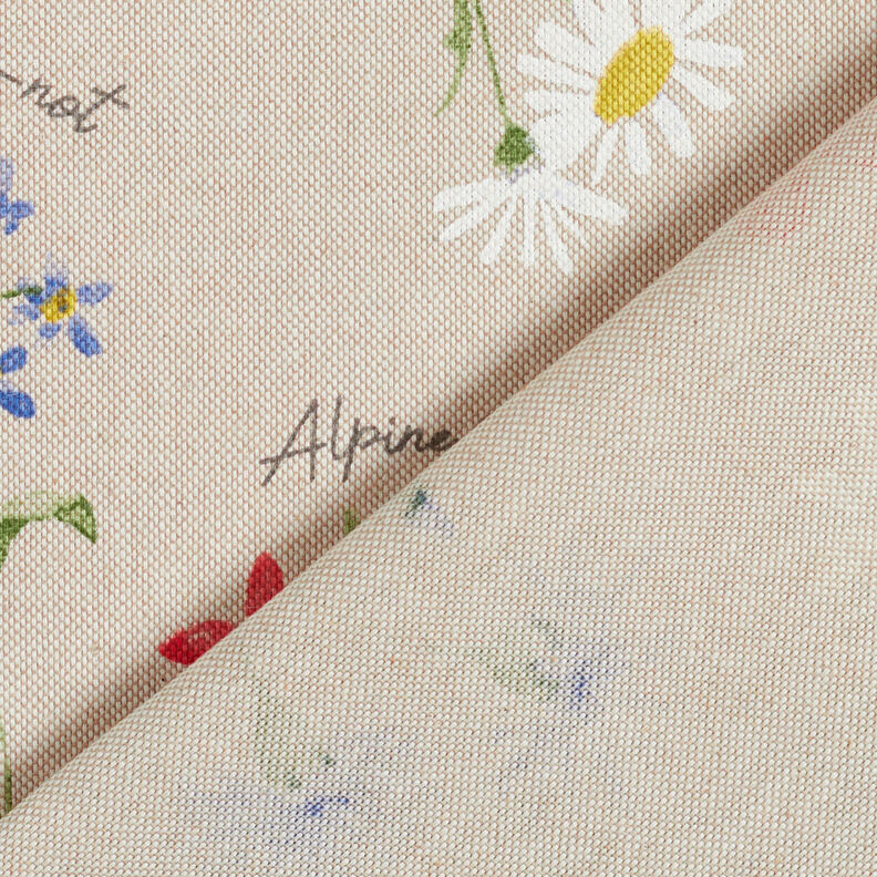 Sisustuskangas Puolipanama Alppikukat – luonnonvärinen/sininen,  image number 4