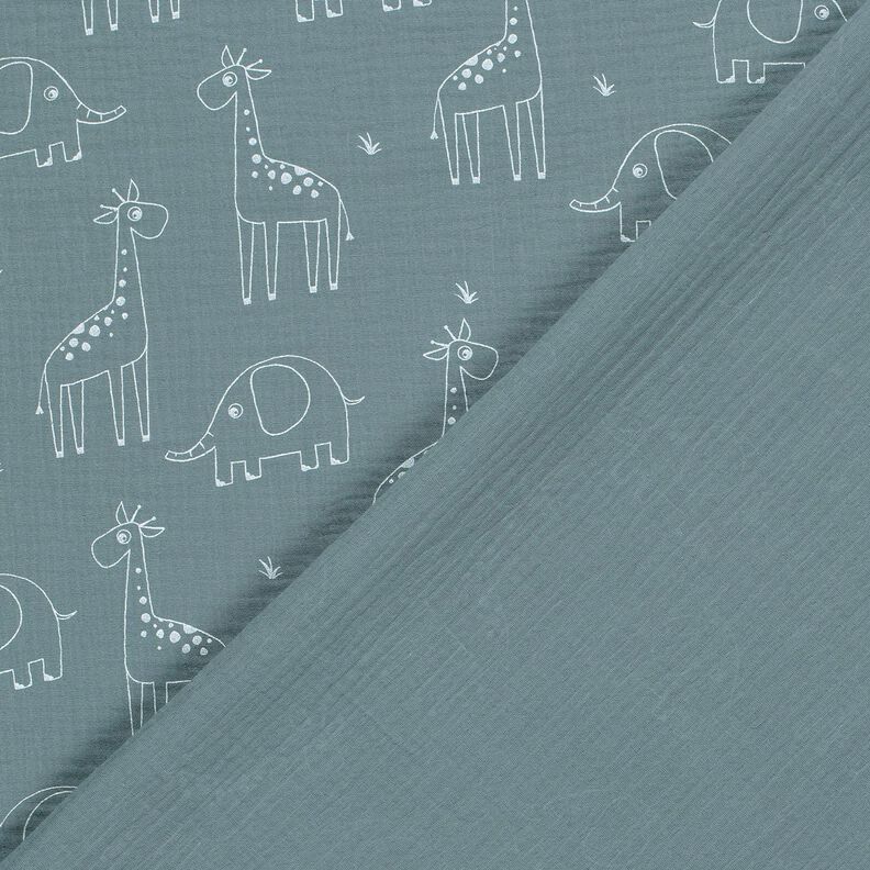 Musliini-/kaksikerroksinen kangas Suuret kirahvit ja norsut – kyyhkynsininen,  image number 4