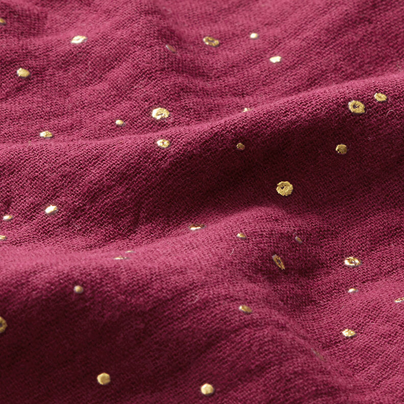 Puuvillamusliini sirotellut kultapilkut – bordeauxin punainen/kulta,  image number 2