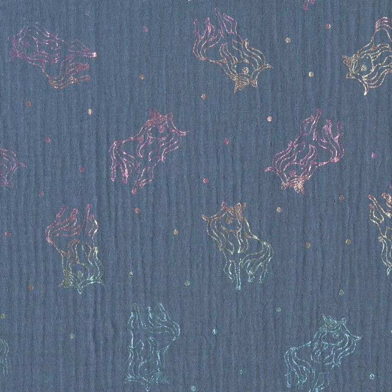 Musliini-/kaksikerroksinen kangas Yksisarviset Foliopainatus – siniharmaa,  image number 7