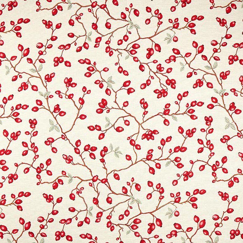Sisustuskangas Gobeliini Ruusunmarjat – vaalea beige/punainen,  image number 1