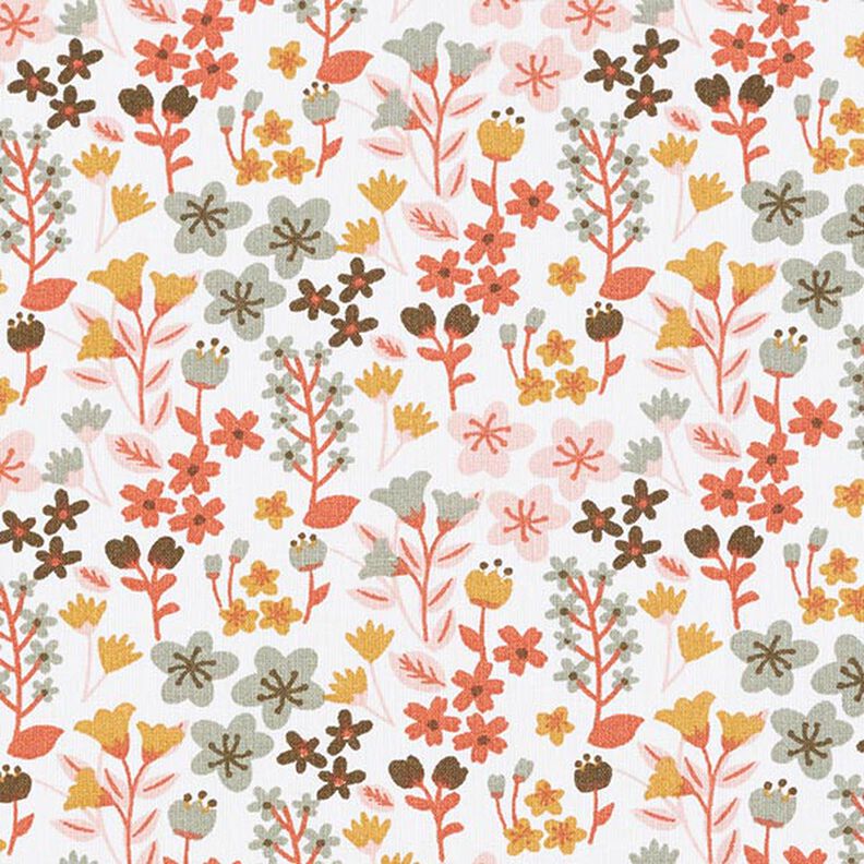 Puuvillakangas Kretonki filigraanit kukat – oranssi/valkoinen,  image number 1