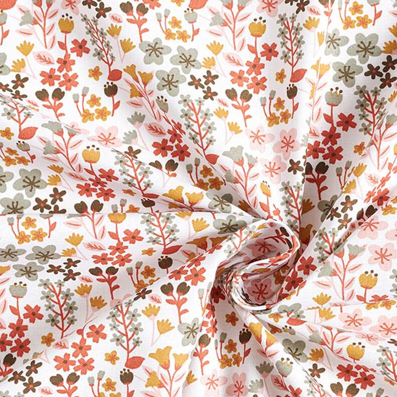 Puuvillakangas Kretonki filigraanit kukat – oranssi/valkoinen,  image number 3