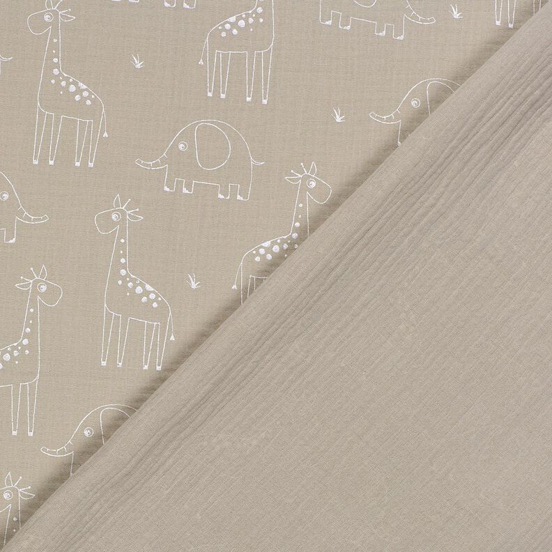 Musliini-/kaksikerroksinen kangas Suuret kirahvit ja norsut – silkinharmaa,  image number 4