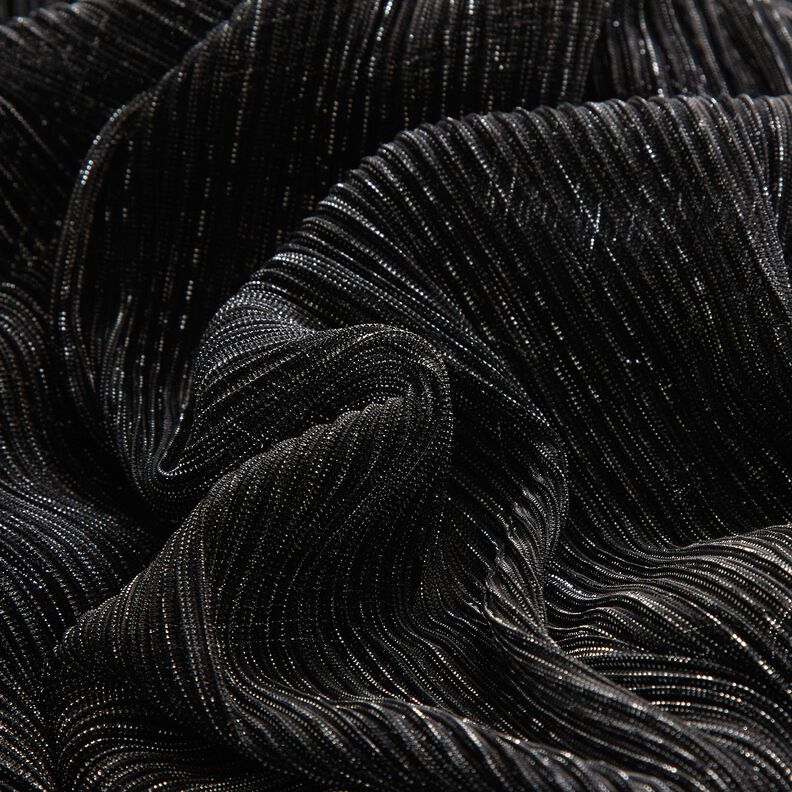Läpikuultava plisee Kimalleraidat – musta,  image number 5