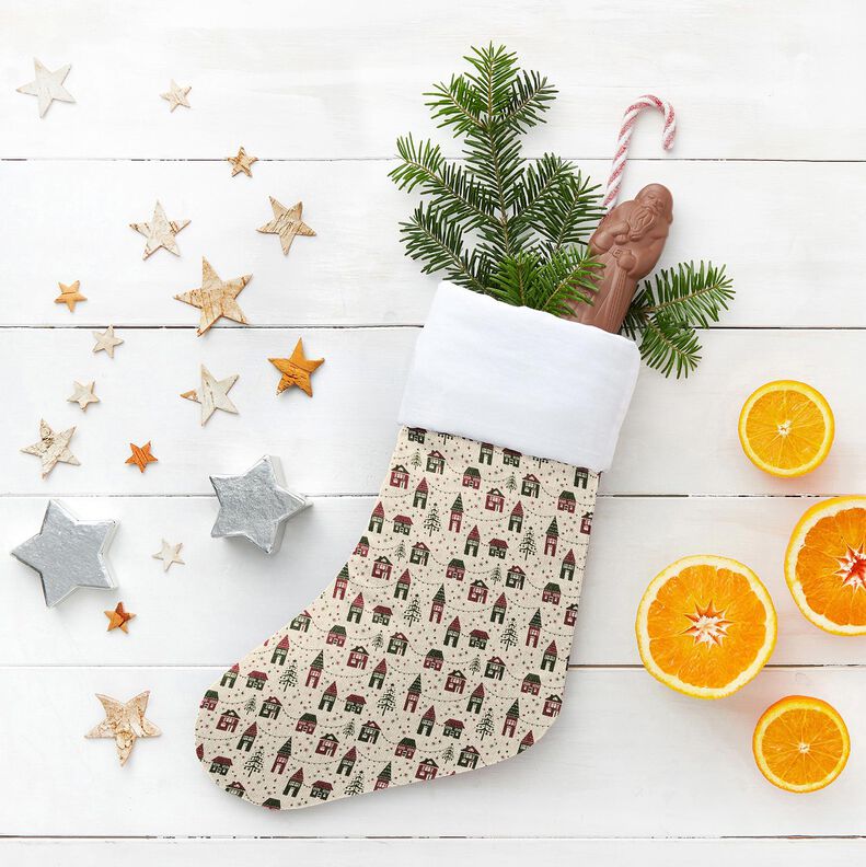 Sisustuskangas Puolipanama Talvikylä – luonnonvärinen/tumma mänty,  image number 5