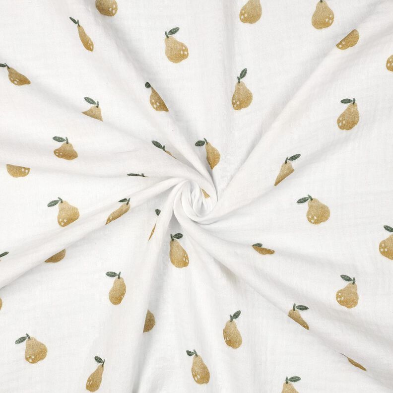 Musliini-/kaksikerroksinen kangas Päärynä Digitaalipainatus | Poppy Fabrics – valkoinen/oliivi,  image number 3
