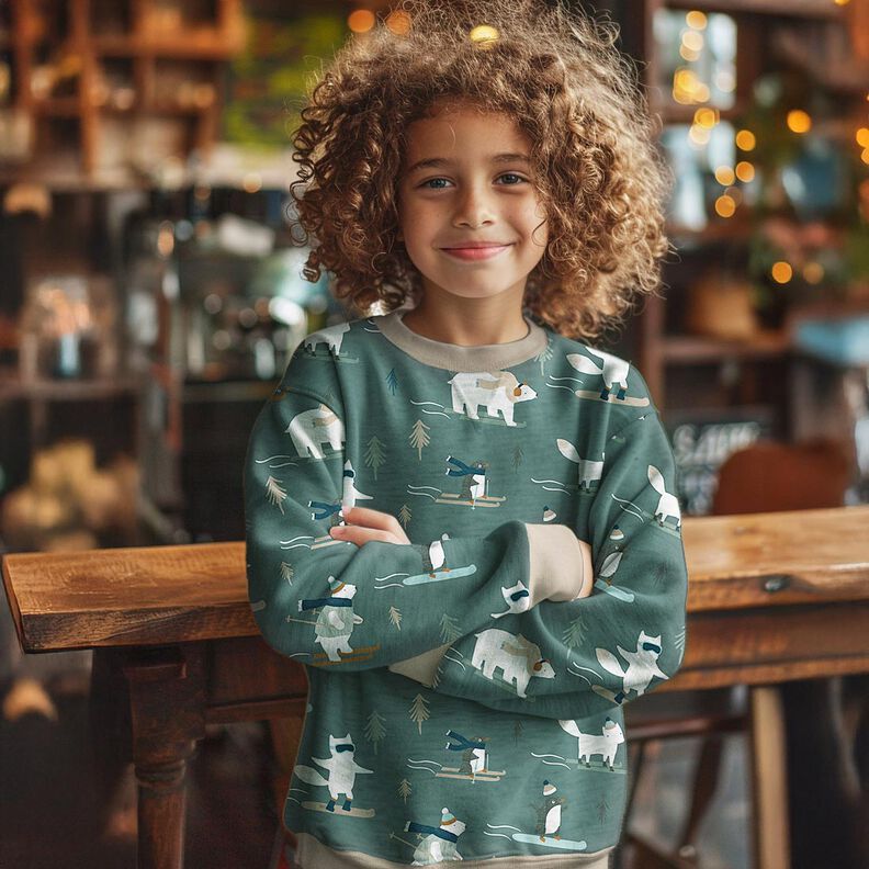 French Terry Kesäcollege Talviurheilueläimet Digitaalipainatus | Poppy Fabrics – kirkas,  image number 5