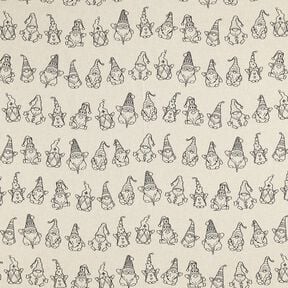 Sisustuskangas Puolipanama Juhlavat tontut – luonnonvärinen/musta, 