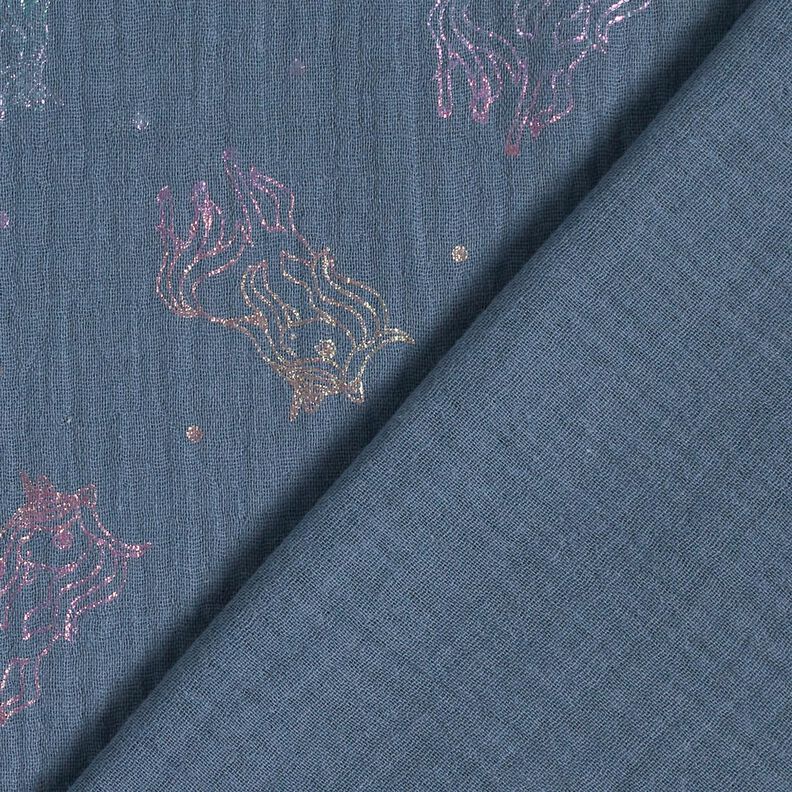 Musliini-/kaksikerroksinen kangas Yksisarviset Foliopainatus – siniharmaa,  image number 5