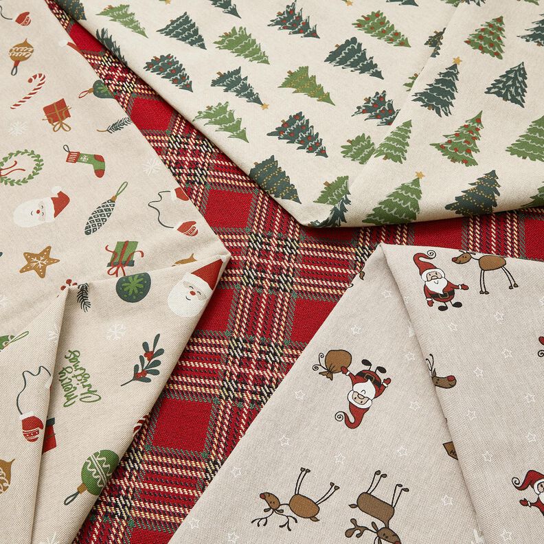 Sisustuskangas Puolipanama Hillityt joulukuuset – luonnonvärinen/vihreä,  image number 5