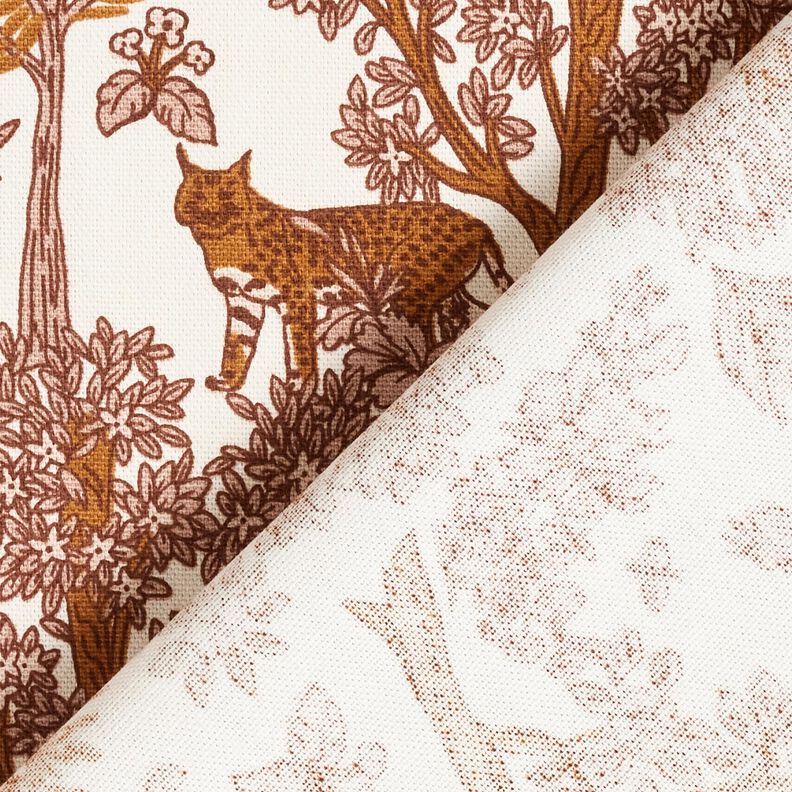 Sisustuskangas Puolipanama Eläimet metsässä – valkoinen/kinuski,  image number 4