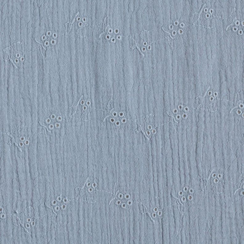Musliini-/kaksikerroksinen kangas Reikäkirjonta Kukkaköynnökset – siniharmaa,  image number 1