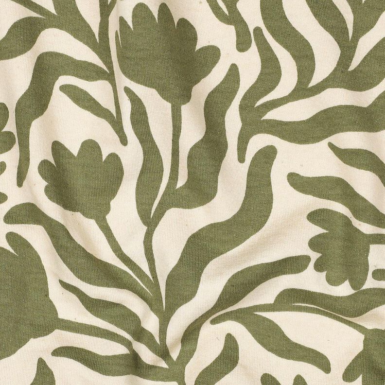 Collegekangas harjattu valkaisematon Kukat | Poppy Fabrics &ndash; kerma/khaki,  image number 2