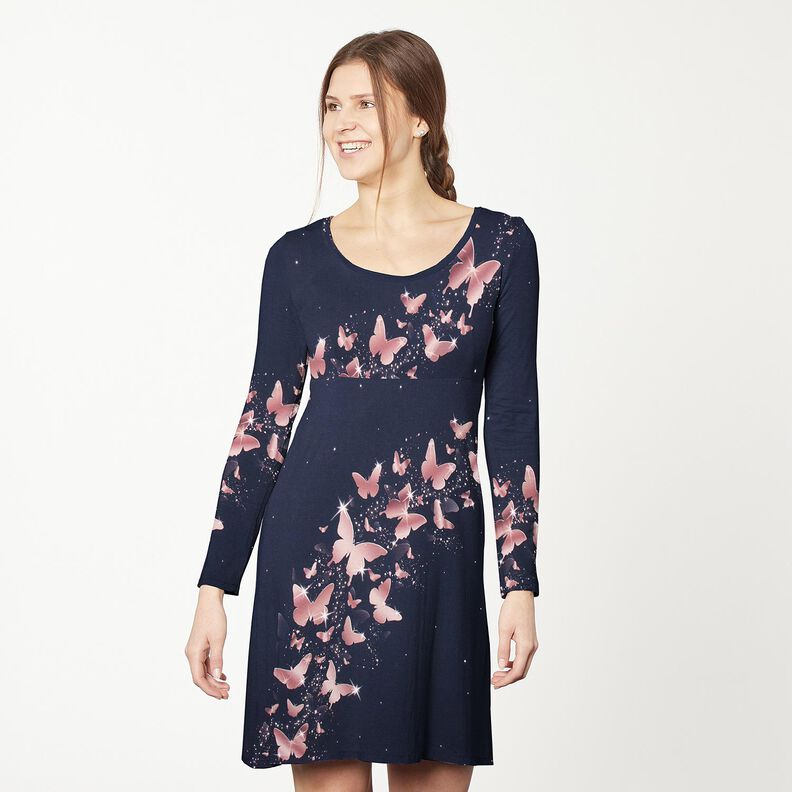 Puuvillajersey hohtavat perhoset | Glitzerpüppi – yönsininen/vanharoosa,  image number 7