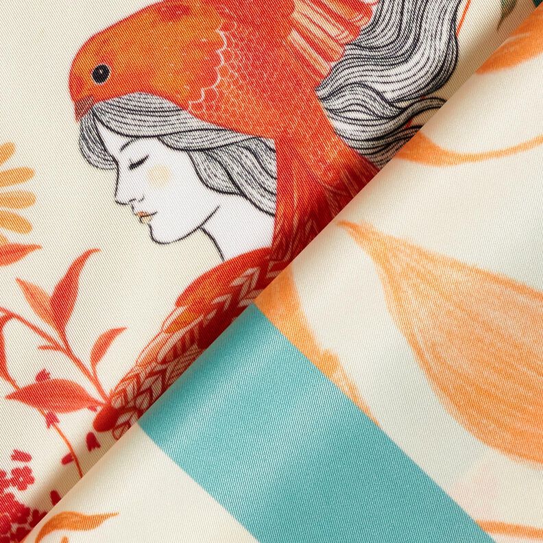 Satiinipaneeli Linnut ja keijut | Katia Fabrics – vedensininen/kerma,  image number 4