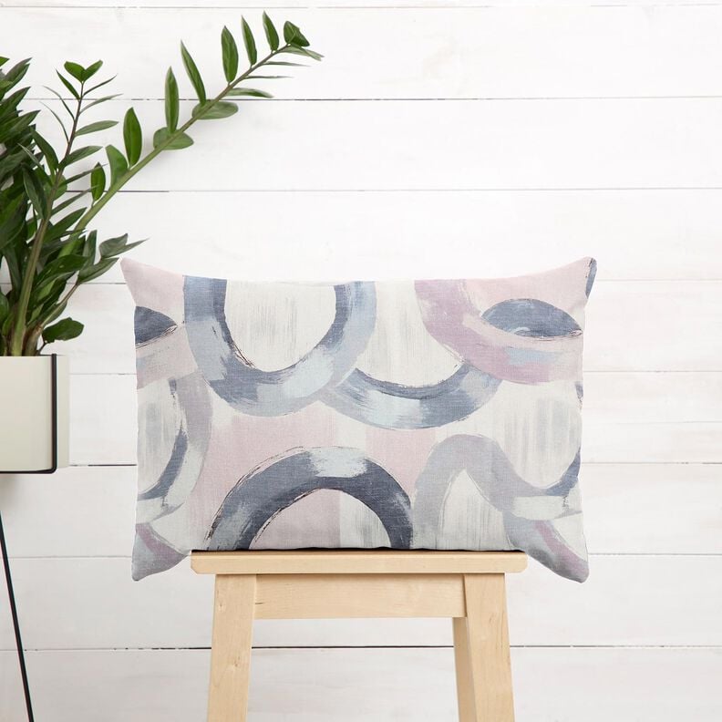 Sisustuskangas Puolipanama Abstraktit renkaat – pastellisyreeni/sininen,  image number 7