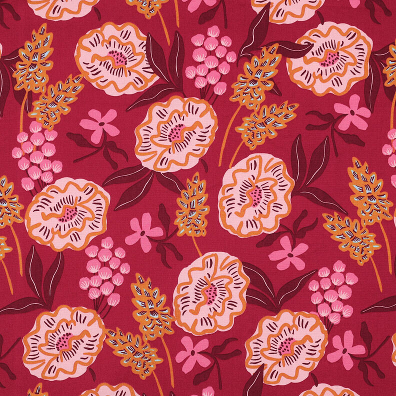 Puuvillapopliini Fresh Flowers | Nerida Hansen – bordeauxin punainen,  image number 1
