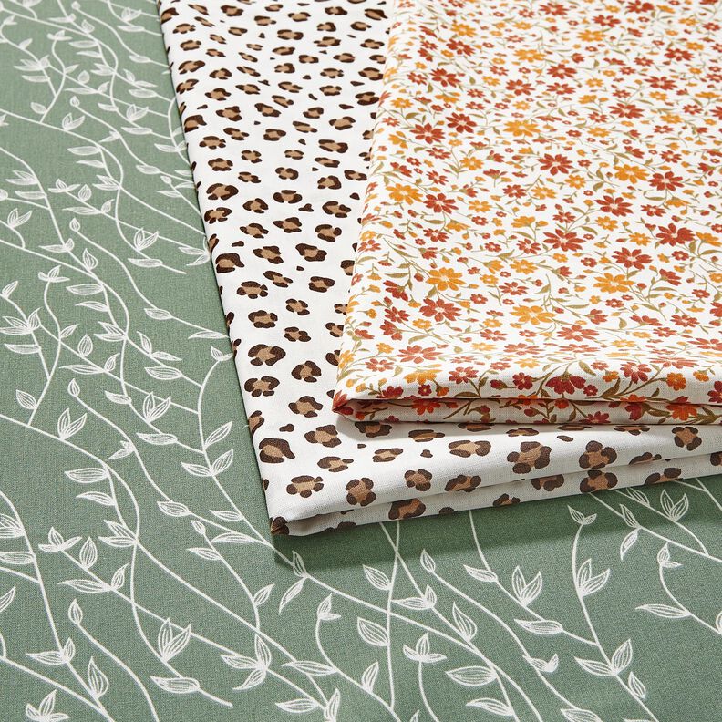 Puuvillapopliini Leoprintti – norsunluu/vaaleanruskea,  image number 5