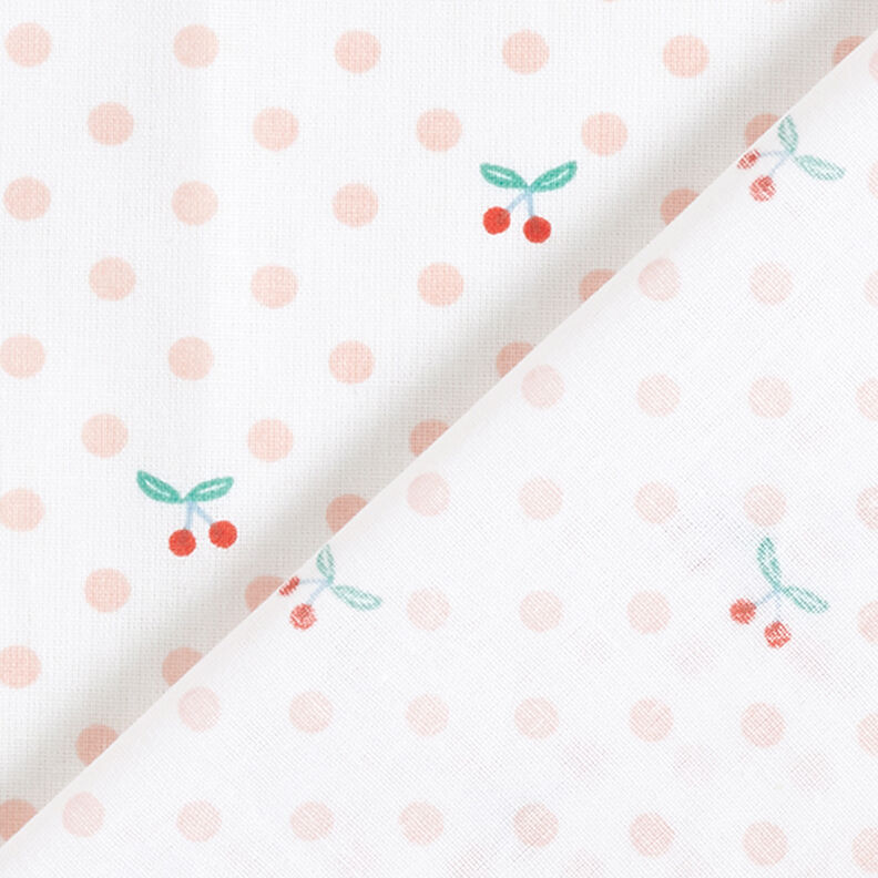 Popliini Polka Dots ja kirsikat – valkoinen/ruusunpunainen,  image number 4