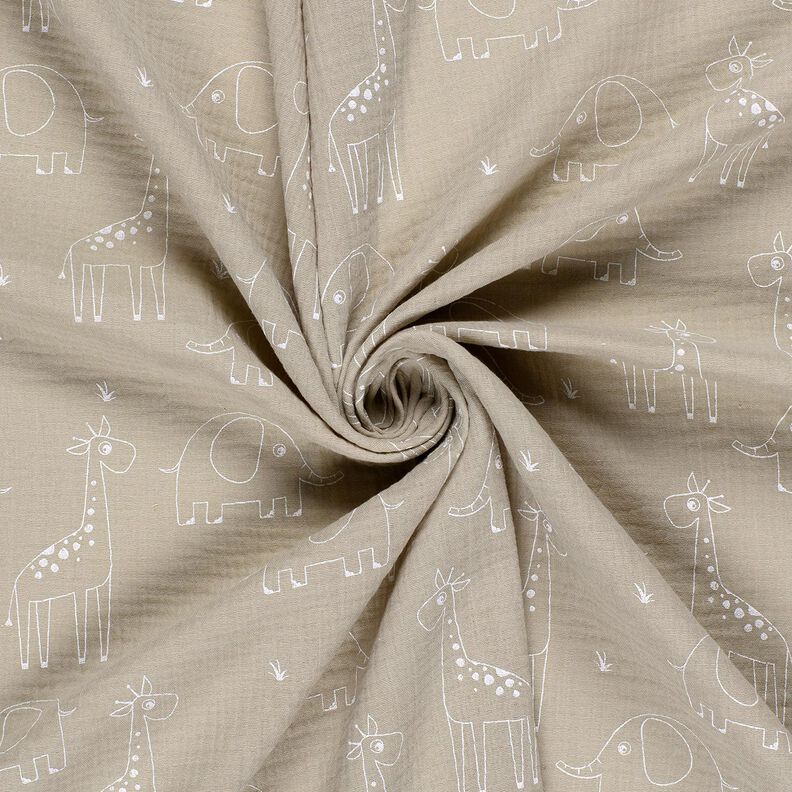 Musliini-/kaksikerroksinen kangas Suuret kirahvit ja norsut – silkinharmaa,  image number 3