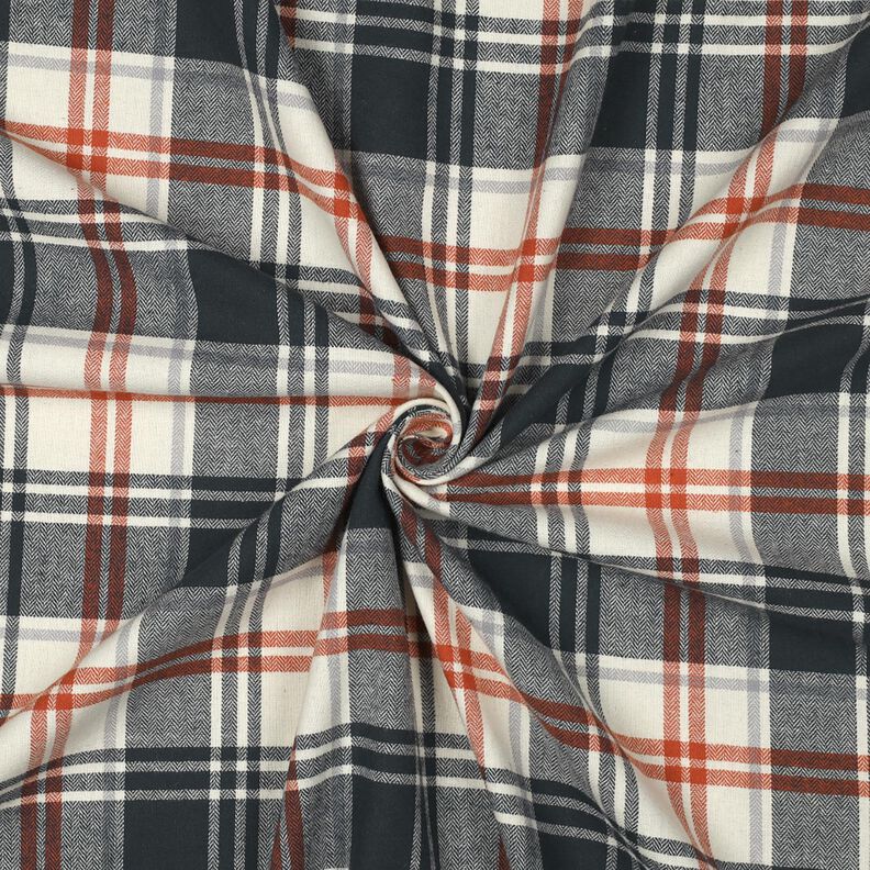 Puuvillaflanelli Ruutu ja kalanruotokuvio – sinimusta/kerma,  image number 3
