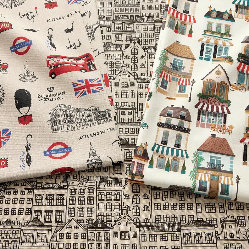 Sisustuskangas Puolipanama Kaupunkipientalot – luonnonvärinen/musta,  image number 5