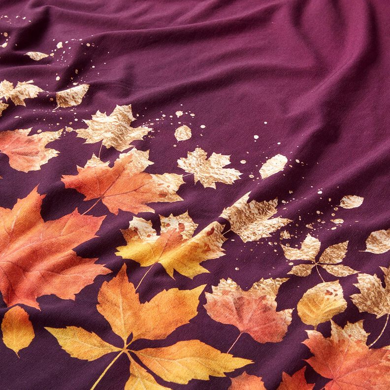 French Terry Reunuskangas Vaahteranlehdet | Glitzerp&uuml;ppi &ndash; merlot/vanhakulta,  image number 2