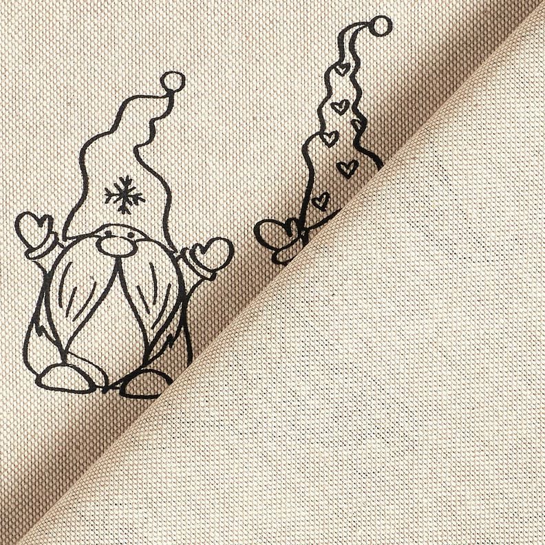 Sisustuskangas Puolipanama Juhlavat tontut – luonnonvärinen/musta,  image number 4