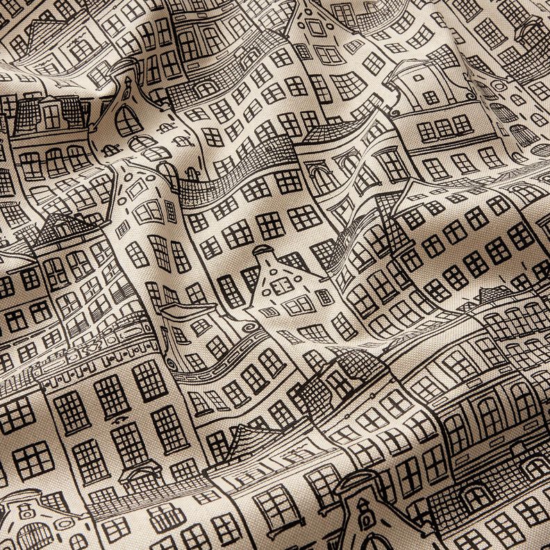 Sisustuskangas Puolipanama Kaupunkipientalot – luonnonvärinen/musta,  image number 2