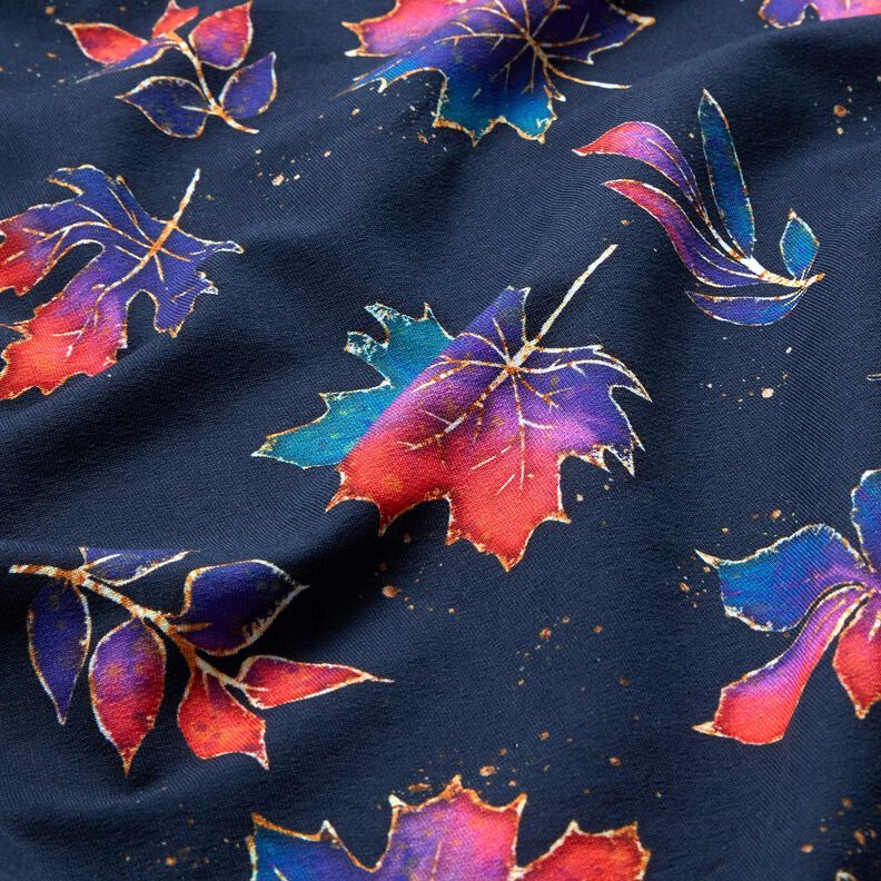 French Terry värikkäät syksyn lehdet | Glitzerpüppi – yönsininen/tulipunainen,  image number 2