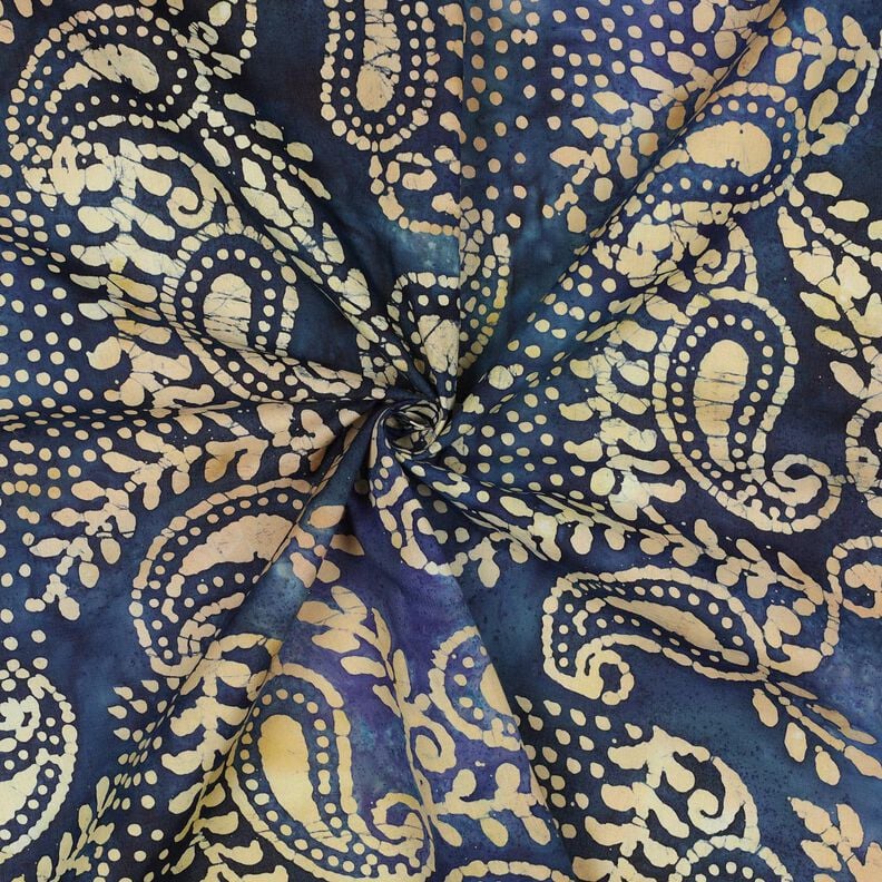 Hieno puuvillabatisti Batiikki Paisley &ndash; merensininen/hiekka,  image number 3