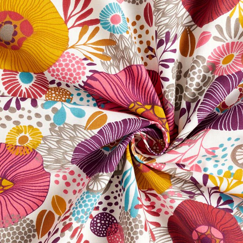 Puuvillakangas Kretonki Kukat – punainen,  image number 3