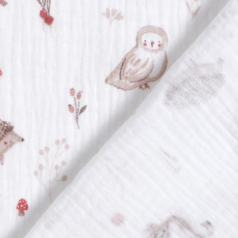 Musliini-/kaksikerroksinen kangas Eläimet metsäaukealla – valkoinen,  image number 4