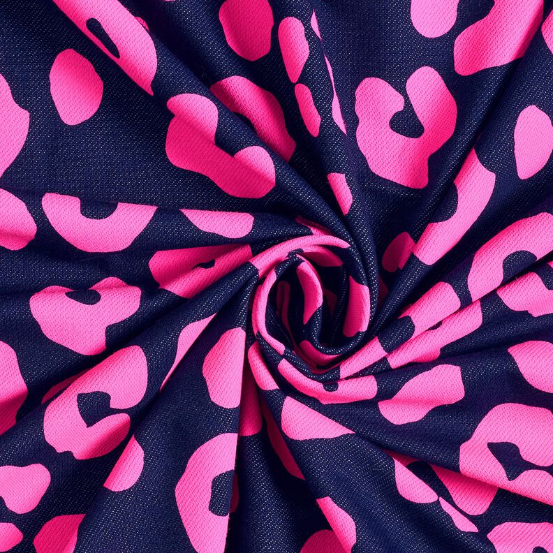 French Terry Kes&auml;college Farkkutyyli Neon Leopardipainatus &ndash; y&ouml;nsininen/neonpinkki,  image number 3