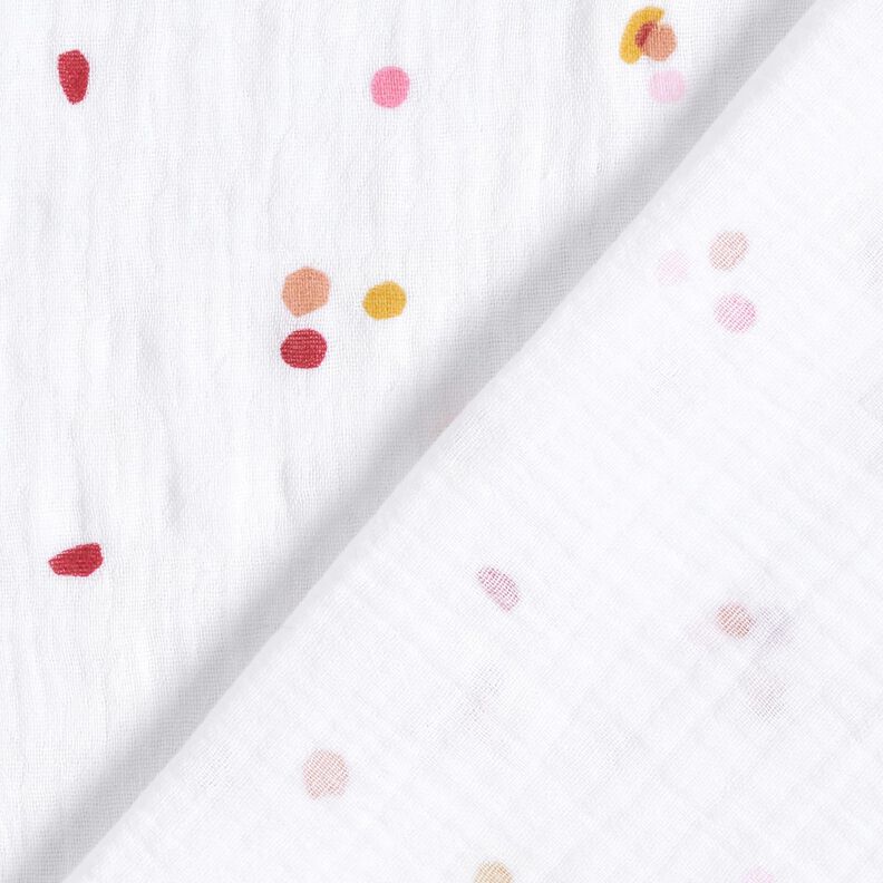 Musliini-/kaksikerroksinen kangas Värikkäät pilkut – valkoinen,  image number 4