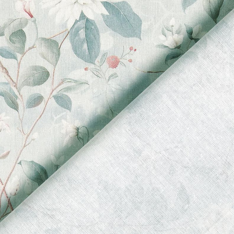 Puuvillakangas Popliini Hienot kukkaoksat &ndash; hopeansininen,  image number 4