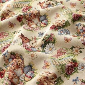 Sisustuskangas Gobeliini P&auml;&auml;si&auml;ispuput puutarhassa &ndash; vaalea beige/marja, 