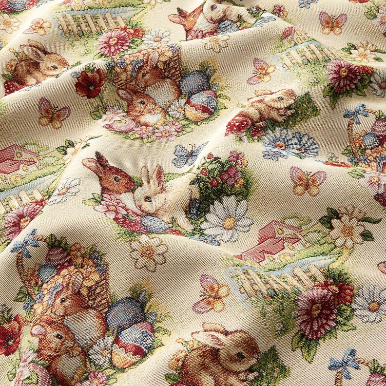 Sisustuskangas Gobeliini P&auml;&auml;si&auml;ispuput puutarhassa &ndash; vaalea beige/marja,  image number 2