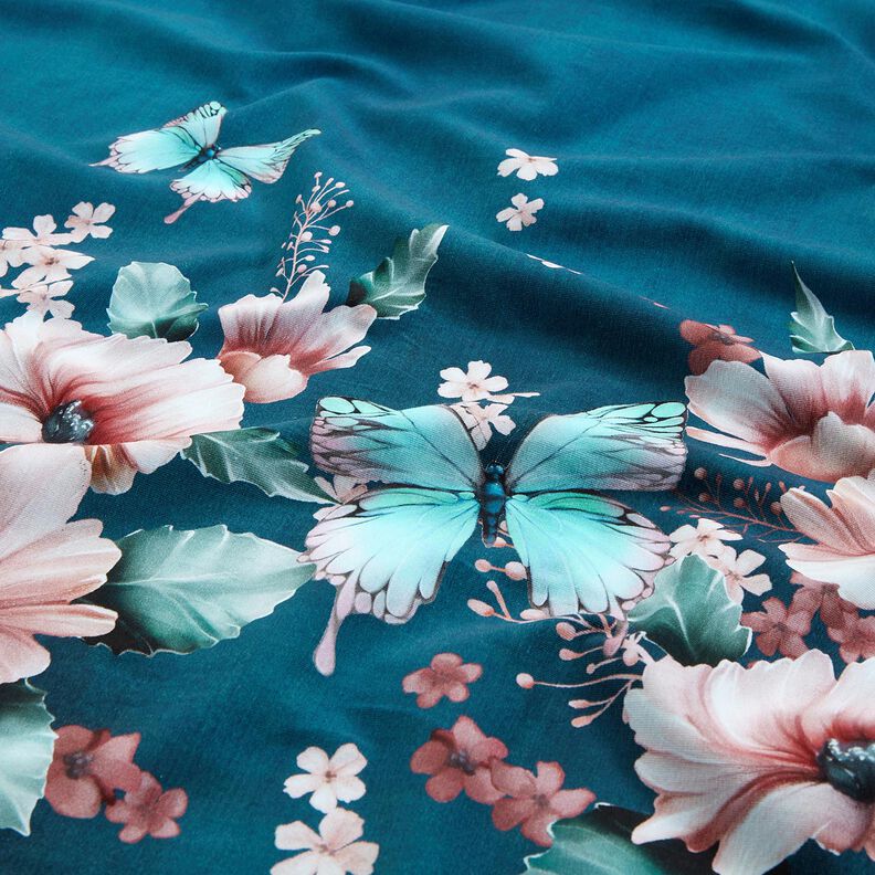 Puuvillajersey Perhosniitty | Glitzerpüppi  – kirkas petrooli/ruusunpunainen,  image number 2