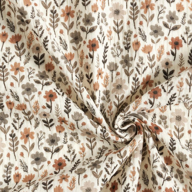 Musliini-/kaksikerroksinen kangas Syyskukat – villanvalkoinen,  image number 3