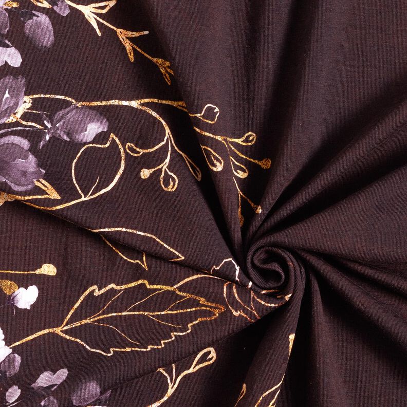 Puuvillajersey Reunuskangas Kukkia kultaisessa kimalluksessa | Glitzerp&uuml;ppi &ndash; bordeauxin,  image number 3