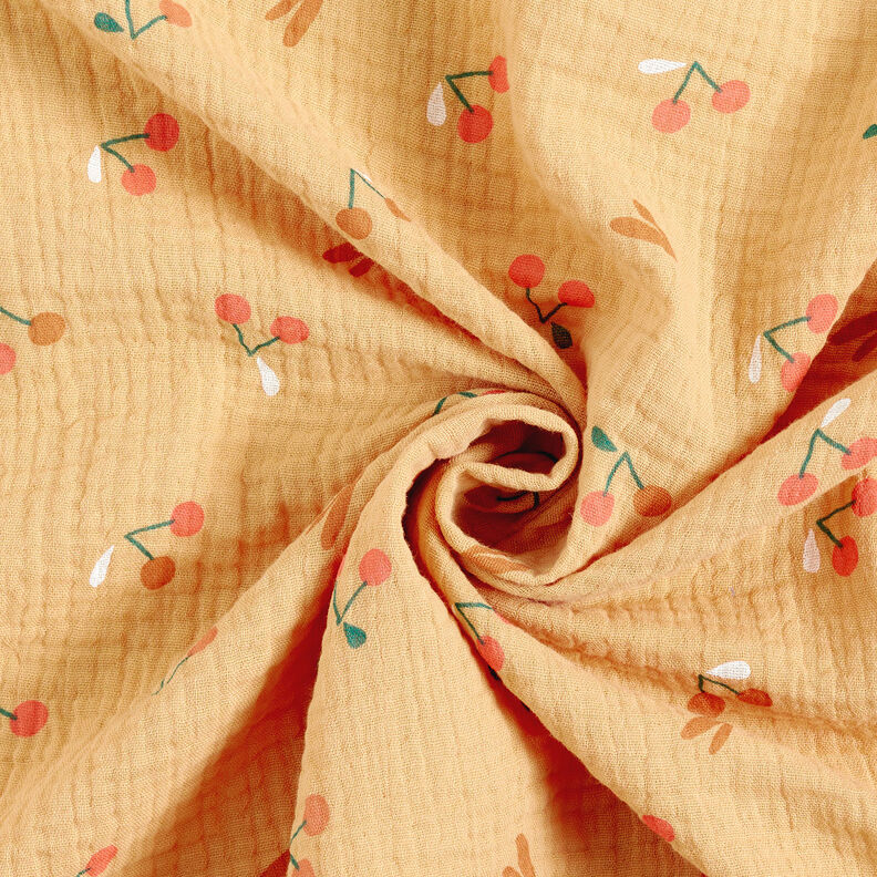 Musliini-/kaksikerroksinen kangas Kirsikat – vanhakulta/kinuski,  image number 3
