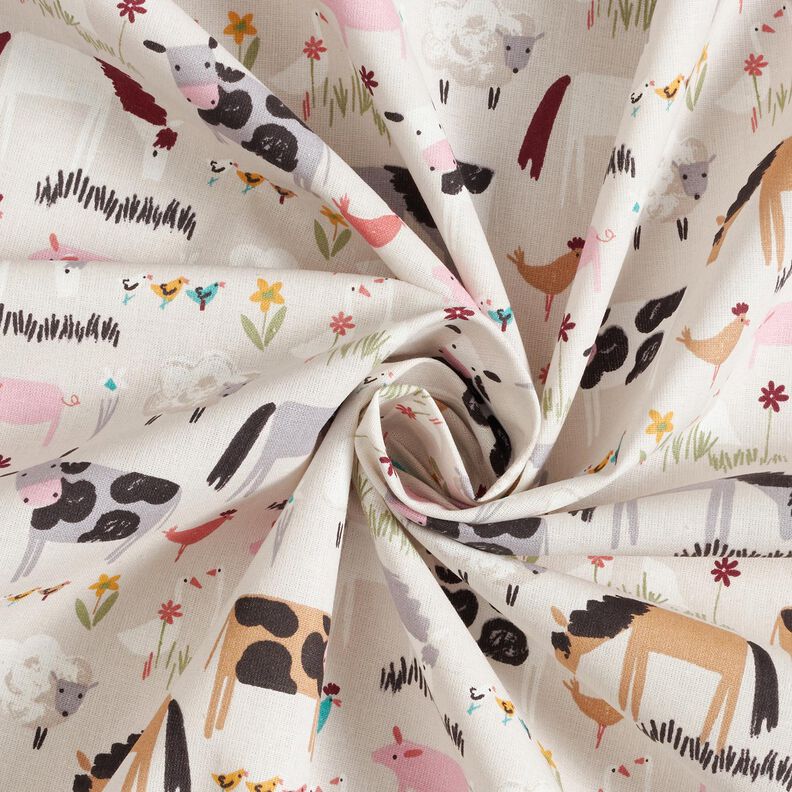 Puuvillakangas Kretonki Maatilan eläimet – manteli,  image number 3