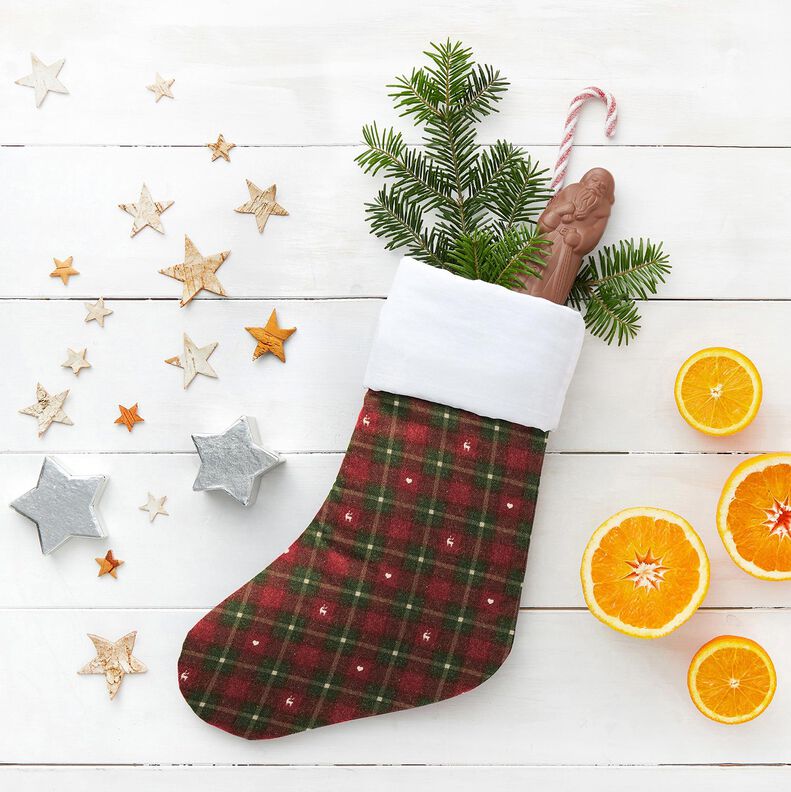 Sisustuskangas Puolipanama Ruutu ja syd&auml;met &ndash; tummanpunainen/tumma m&auml;nty,  image number 5