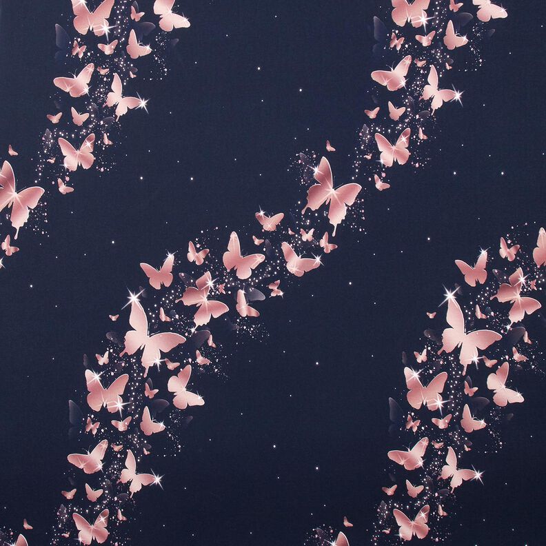 Puuvillajersey hohtavat perhoset | Glitzerpüppi – yönsininen/vanharoosa,  image number 1