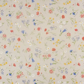 Sisustuskangas Puolipanama Alppikukat – luonnonvärinen/sininen, 