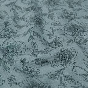 Musliini-/kaksikerroksinen kangas Suuret kukat – siniharmaa/musta, 