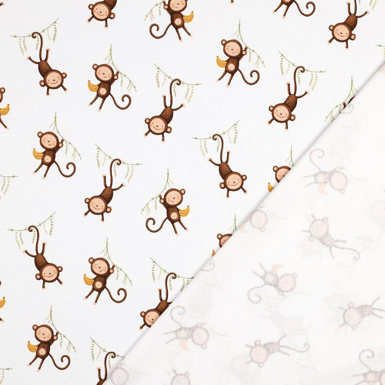 GOTS Puuvillajersey Apinat viidakossa Digitaalipainatus | Poppy Fabrics &ndash; valkoinen/tummanruskea,  image number 3