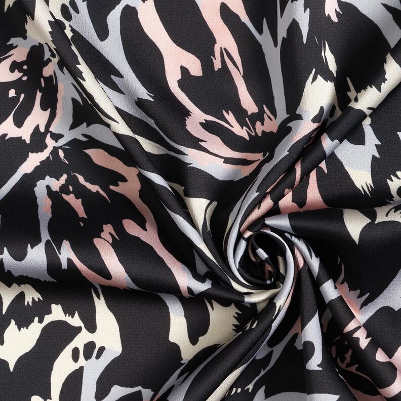 Kreppisatiini Abstraktit ter&auml;lehdet &ndash; musta/hopea,  image number 3